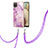 Silicone Candy Rubber Gel Fashionable Pattern Soft Case Cover with Lanyard Strap Y05B for Samsung Galaxy A12 Nacho Clove Purple