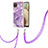 Silicone Candy Rubber Gel Fashionable Pattern Soft Case Cover with Lanyard Strap Y05B for Samsung Galaxy A12 Nacho Purple