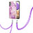 Silicone Candy Rubber Gel Fashionable Pattern Soft Case Cover with Lanyard Strap Y05B for Samsung Galaxy A13 4G Clove Purple