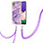 Silicone Candy Rubber Gel Fashionable Pattern Soft Case Cover with Lanyard Strap Y05B for Samsung Galaxy A22s 5G Purple