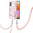 Silicone Candy Rubber Gel Fashionable Pattern Soft Case Cover with Lanyard Strap Y05B for Samsung Galaxy A32 4G Pink