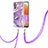 Silicone Candy Rubber Gel Fashionable Pattern Soft Case Cover with Lanyard Strap Y05B for Samsung Galaxy A32 4G Purple
