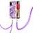 Silicone Candy Rubber Gel Fashionable Pattern Soft Case Cover with Lanyard Strap Y05B for Samsung Galaxy M02s Purple