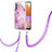 Silicone Candy Rubber Gel Fashionable Pattern Soft Case Cover with Lanyard Strap Y05B for Samsung Galaxy M32 5G Clove Purple