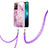 Silicone Candy Rubber Gel Fashionable Pattern Soft Case Cover with Lanyard Strap Y05B for Samsung Galaxy Note 20 Ultra 5G Clove Purple