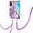 Silicone Candy Rubber Gel Fashionable Pattern Soft Case Cover with Lanyard Strap Y05B for Xiaomi Redmi 10 4G Purple