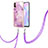 Silicone Candy Rubber Gel Fashionable Pattern Soft Case Cover with Lanyard Strap Y05B for Xiaomi Redmi 9A Clove Purple