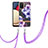 Silicone Candy Rubber Gel Fashionable Pattern Soft Case Cover with Lanyard Strap Y06B for Samsung Galaxy A02s Purple