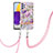 Silicone Candy Rubber Gel Fashionable Pattern Soft Case Cover with Lanyard Strap Y06B for Samsung Galaxy A72 4G Clove Purple