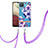 Silicone Candy Rubber Gel Fashionable Pattern Soft Case Cover with Lanyard Strap Y06B for Samsung Galaxy F12 Purple