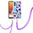 Silicone Candy Rubber Gel Fashionable Pattern Soft Case Cover with Lanyard Strap Y06B for Samsung Galaxy M32 5G Purple