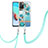 Silicone Candy Rubber Gel Fashionable Pattern Soft Case Cover with Lanyard Strap Y06B for Xiaomi Redmi 10 (2022) Cyan