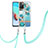 Silicone Candy Rubber Gel Fashionable Pattern Soft Case Cover with Lanyard Strap Y06B for Xiaomi Redmi 10 4G Cyan