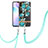 Silicone Candy Rubber Gel Fashionable Pattern Soft Case Cover with Lanyard Strap Y06B for Xiaomi Redmi 9A Cyan