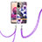 Silicone Candy Rubber Gel Fashionable Pattern Soft Case Cover with Lanyard Strap Y06B for Xiaomi Redmi Note 10 4G Purple