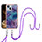Silicone Candy Rubber Gel Fashionable Pattern Soft Case Cover with Lanyard Strap Y07B for Apple iPhone 13 Purple