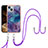 Silicone Candy Rubber Gel Fashionable Pattern Soft Case Cover with Lanyard Strap Y07B for Apple iPhone 15 Plus Purple