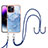 Silicone Candy Rubber Gel Fashionable Pattern Soft Case Cover with Lanyard Strap Y07B for Apple iPhone 15 Pro Max Blue