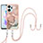 Silicone Candy Rubber Gel Fashionable Pattern Soft Case Cover with Lanyard Strap Y07B for Huawei Honor X7a Pink