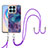 Silicone Candy Rubber Gel Fashionable Pattern Soft Case Cover with Lanyard Strap Y07B for Huawei Honor X8a 4G Purple