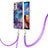 Silicone Candy Rubber Gel Fashionable Pattern Soft Case Cover with Lanyard Strap Y07B for Motorola Moto E32s Purple