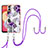 Silicone Candy Rubber Gel Fashionable Pattern Soft Case Cover with Lanyard Strap YB3 for Samsung Galaxy F04 Purple