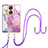 Silicone Candy Rubber Gel Fashionable Pattern Soft Case Cover with Lanyard Strap YB5 for Huawei Honor 90 5G Clove Purple