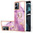 Silicone Candy Rubber Gel Fashionable Pattern Soft Case Cover with Lanyard Strap YB5 for Motorola Moto G14 Clove Purple