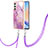 Silicone Candy Rubber Gel Fashionable Pattern Soft Case Cover with Lanyard Strap YB5 for Samsung Galaxy A24 4G Clove Purple