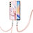 Silicone Candy Rubber Gel Fashionable Pattern Soft Case Cover with Lanyard Strap YB5 for Samsung Galaxy A25 5G Pink