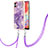 Silicone Candy Rubber Gel Fashionable Pattern Soft Case Cover with Lanyard Strap YB5 for Samsung Galaxy F04 Purple