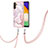 Silicone Candy Rubber Gel Fashionable Pattern Soft Case Cover with Lanyard Strap YB5 for Samsung Galaxy Quantum4 5G Pink