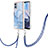 Silicone Candy Rubber Gel Fashionable Pattern Soft Case Cover with Lanyard Strap YB7 for Motorola Moto E22 Blue