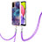 Silicone Candy Rubber Gel Fashionable Pattern Soft Case Cover with Lanyard Strap YB7 for Samsung Galaxy A02s Purple