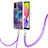 Silicone Candy Rubber Gel Fashionable Pattern Soft Case Cover with Lanyard Strap YB7 for Samsung Galaxy A03s Purple