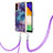 Silicone Candy Rubber Gel Fashionable Pattern Soft Case Cover with Lanyard Strap YB7 for Samsung Galaxy A04s Purple