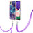 Silicone Candy Rubber Gel Fashionable Pattern Soft Case Cover with Lanyard Strap YB7 for Samsung Galaxy A22 5G Purple