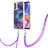 Silicone Candy Rubber Gel Fashionable Pattern Soft Case Cover with Lanyard Strap YB7 for Samsung Galaxy A23 4G Purple