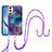 Silicone Candy Rubber Gel Fashionable Pattern Soft Case Cover with Lanyard Strap YB7 for Samsung Galaxy A24 4G Purple