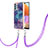 Silicone Candy Rubber Gel Fashionable Pattern Soft Case Cover with Lanyard Strap YB7 for Samsung Galaxy A32 4G Purple