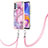 Silicone Candy Rubber Gel Fashionable Pattern Soft Case Cover with Lanyard Strap YB7 for Samsung Galaxy A32 5G Clove Purple