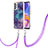 Silicone Candy Rubber Gel Fashionable Pattern Soft Case Cover with Lanyard Strap YB7 for Samsung Galaxy A33 5G Purple