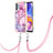 Silicone Candy Rubber Gel Fashionable Pattern Soft Case Cover with Lanyard Strap YB7 for Samsung Galaxy A52 5G Clove Purple