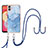 Silicone Candy Rubber Gel Fashionable Pattern Soft Case Cover with Lanyard Strap YB7 for Samsung Galaxy M04 Blue