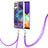 Silicone Candy Rubber Gel Fashionable Pattern Soft Case Cover with Lanyard Strap YB7 for Samsung Galaxy M32 4G Purple