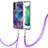 Silicone Candy Rubber Gel Fashionable Pattern Soft Case Cover with Lanyard Strap YB7 for Samsung Galaxy S23 5G Purple