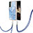 Silicone Candy Rubber Gel Fashionable Pattern Soft Case Cover with Lanyard Strap YB7 for Samsung Galaxy S24 5G Blue