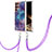 Silicone Candy Rubber Gel Fashionable Pattern Soft Case Cover with Lanyard Strap YB7 for Samsung Galaxy S24 Ultra 5G Purple