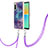 Silicone Candy Rubber Gel Fashionable Pattern Soft Case Cover with Lanyard Strap YB7 for Sony Xperia 10 IV Purple