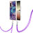 Silicone Candy Rubber Gel Fashionable Pattern Soft Case Cover with Lanyard Strap YB7 for Sony Xperia 5 IV Purple